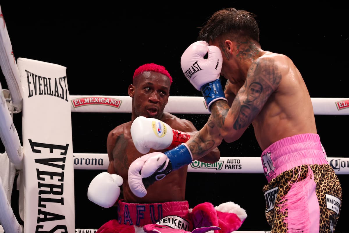 Jesse Rodriguez and Phumelele Cafu during their bout in Frisco, Texas