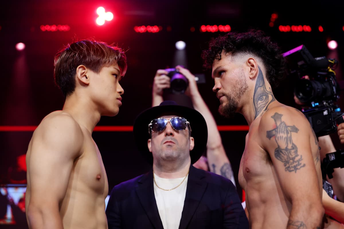 Reito Tsutsumi and Michael Ruiz during the weigh-in in Corona, NY