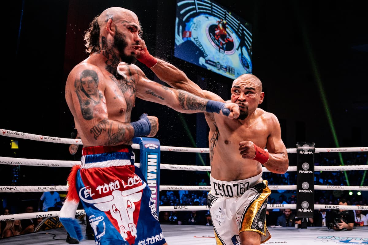 Robbie Peralta punches Bryan Duran during their bout at BKFC 78 Hollywood