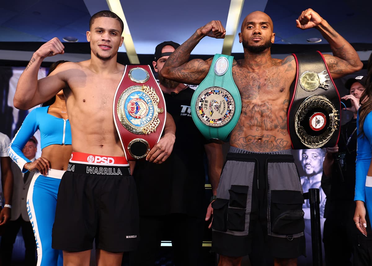 Rohan Polanco and Quinton Randall during the weigh-in ahead of their boxing bout at The Theater at Madison Square Garden in New York