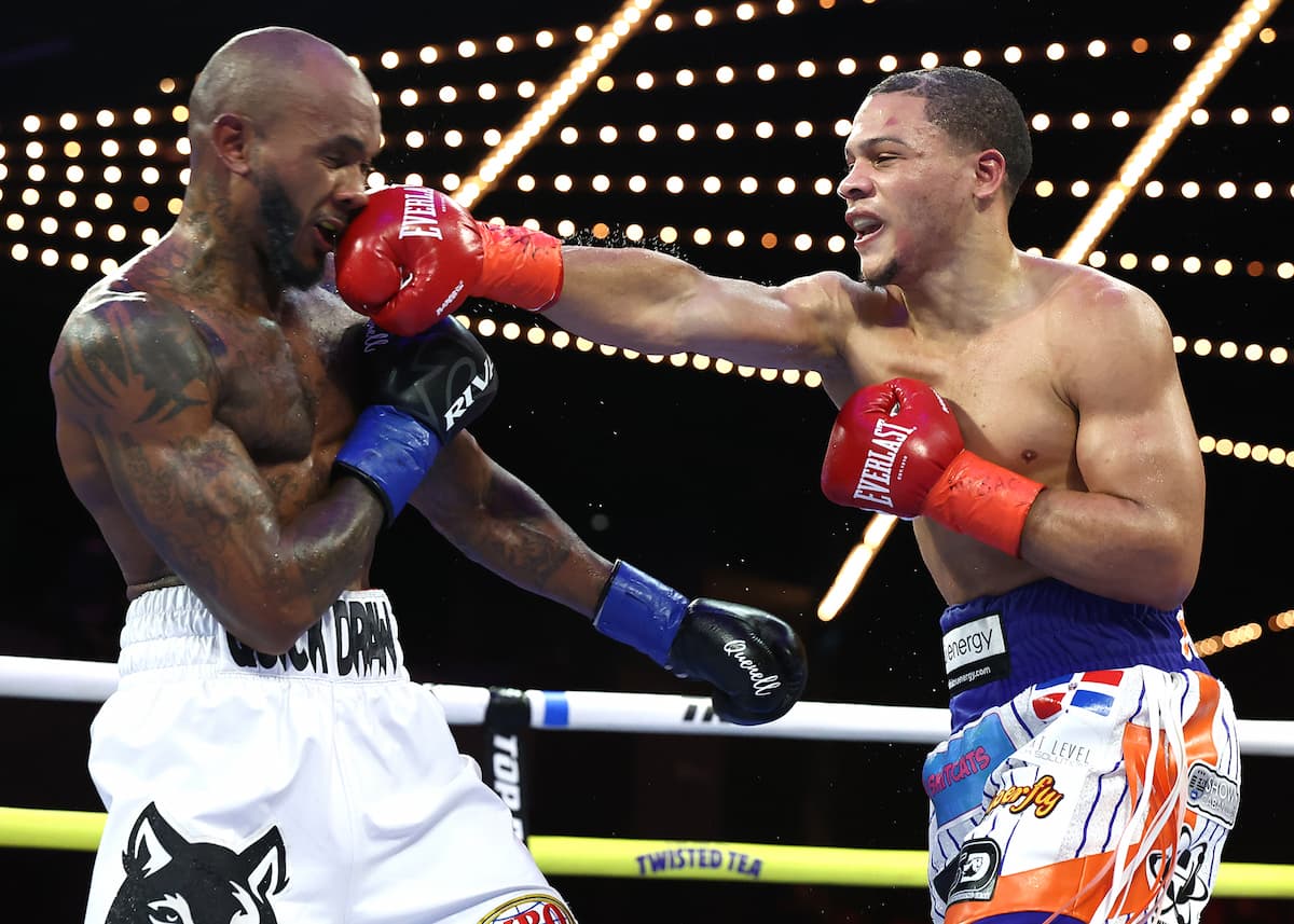 Rohan Polanco punches Quinton Randall during their bout at The Theater at Madison Square Garden in New York