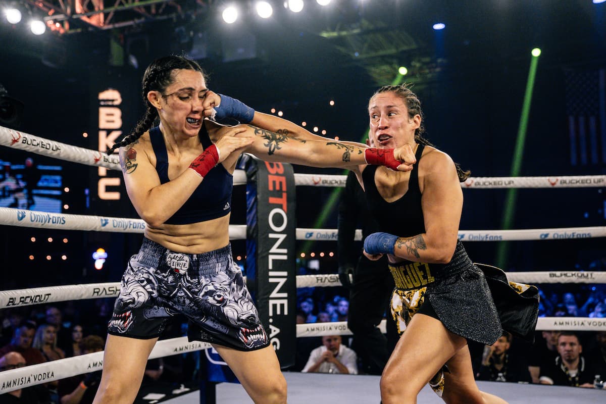 Rosalinda Rodriguez punches Gabrielle Roman during their bare-knuckle boxing bout at BKFC Philly
