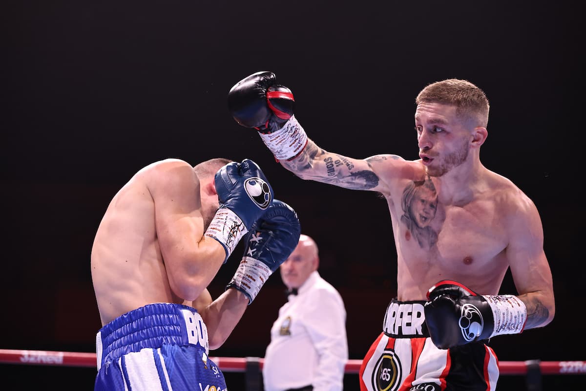 Ryan Garner and Reece Bellotti during their boxing bout at BIC in Bournemouth, England