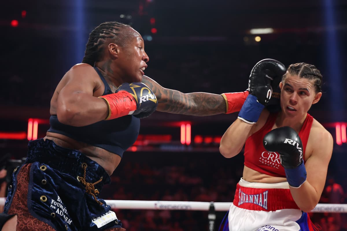 Shadasia Green punches Savannah Marshall during their boxing bout at MSG in New York