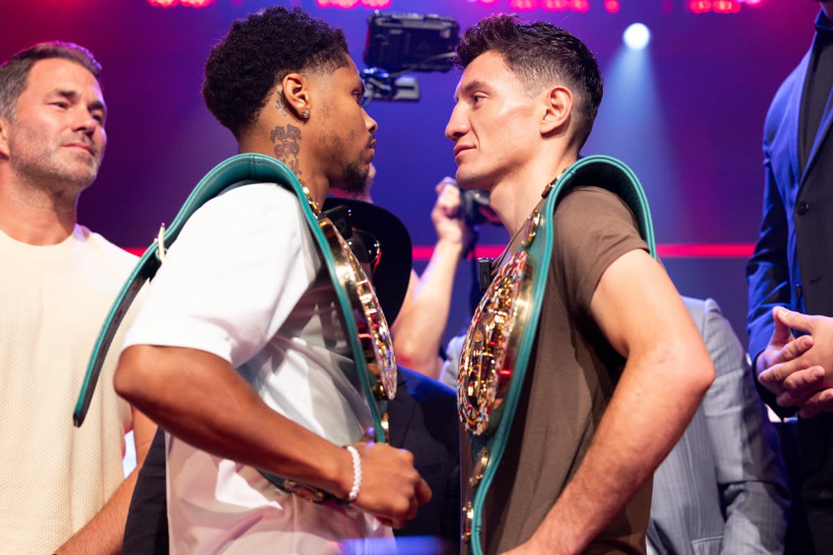 Shakur Stevenson and William Zepeda during the press conference in Corona, NY