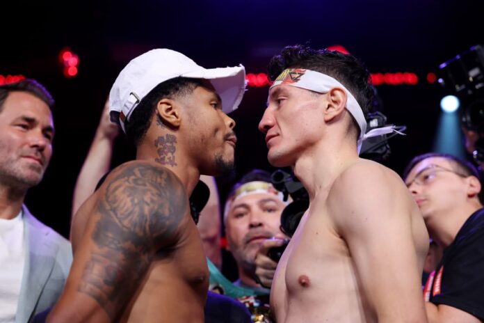 Shakur Stevenson and William Zepeda come face-to-face at the weigh-in, ahead of their boxing bout in Queens, New York