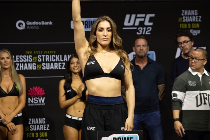 Tatiana Suarez during the UFC 312 ceremonial weigh-ins