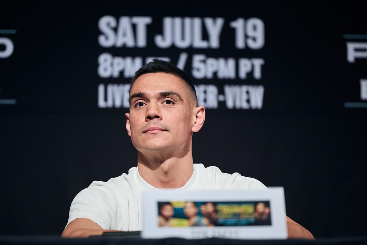 Tim Tszyu at the press conference ahead of his bout against Sebastian Fundora in Las Vegas