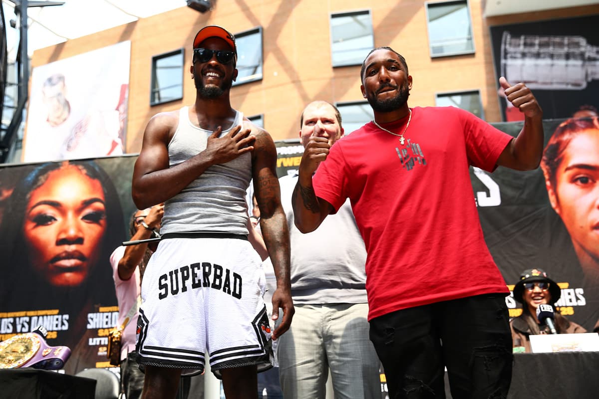 Tony Harrison and Edward Ulloa Diaz during the press conference ahead of their boxing bout in Detroit