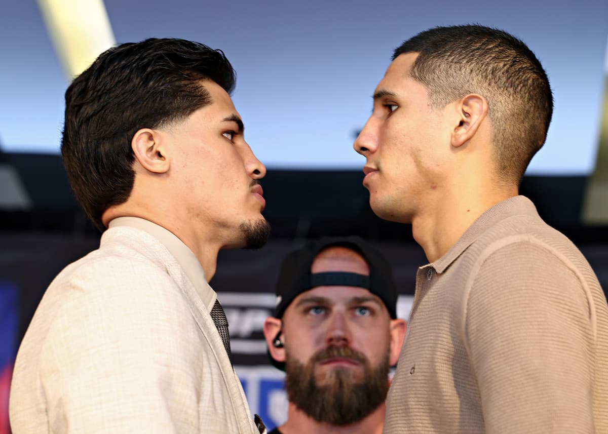 Xander Zayas and Jorge Garcia Perez during the press conference ahead of their bout at The Theater at Madison Square Garden in New York