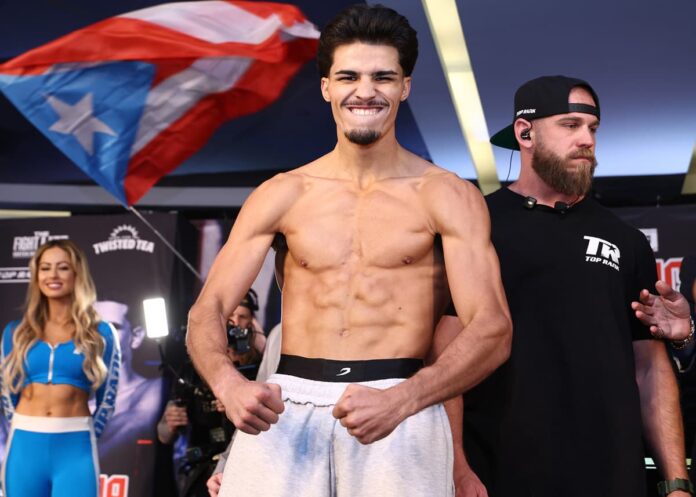 Xander Zayas during the weigh-in ahead of his boxing bout against Jorge Garcia Perez at The Theater at Madison Square Garden in New York