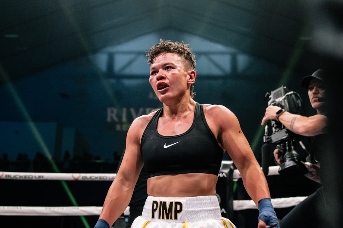 Alexandra Delgado-Lopez during her bout against Emma Murray at BKFC Fight Night Edmonton