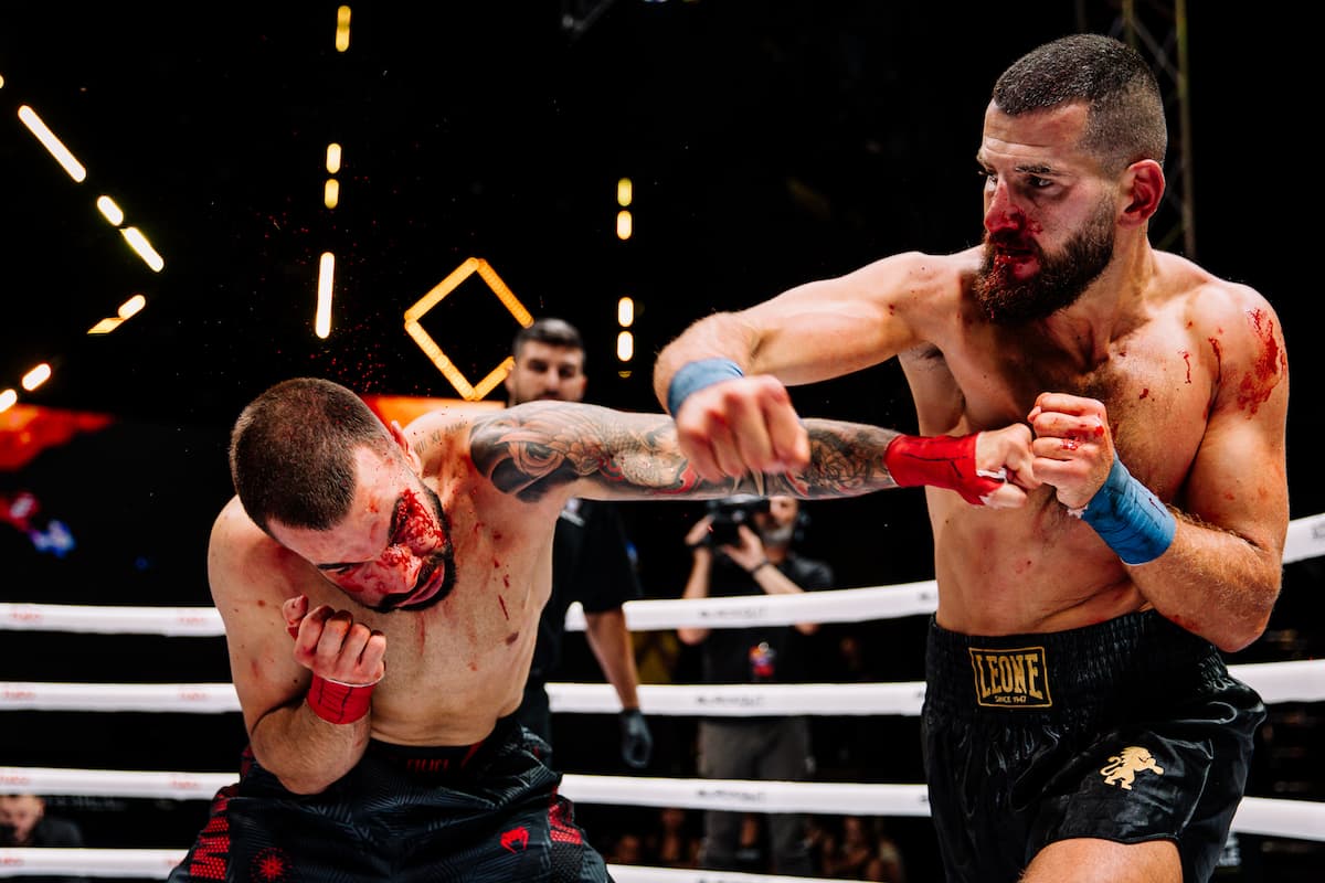 Alfred Koci punches Kristijan Jevtovic during their bare-knuckle bout at BKFC Budva