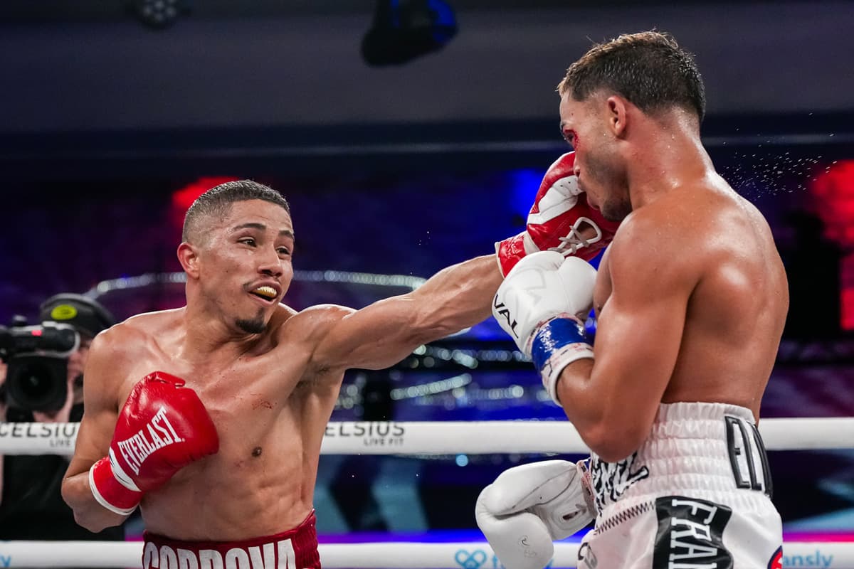 Angelino Cordova punches Yankiel Rivera during their boxing bout at Caribe Royale Orlando
