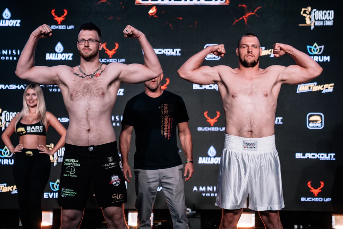 Brady Meister and Bohdan Kotok during the BKFC Edmonton weigh-in