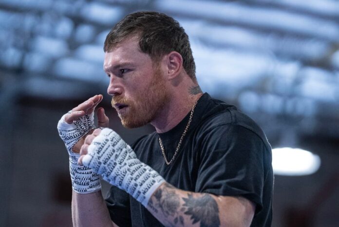 Canelo Alvarez during a media workout at UFC Gym in Reno, NV