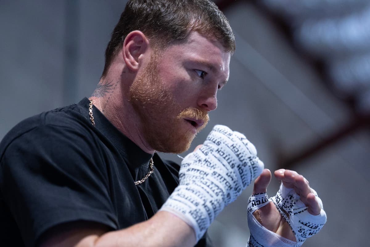Canelo Alvarez shadowboxing during a media workout at UFC Gym in Reno, NV