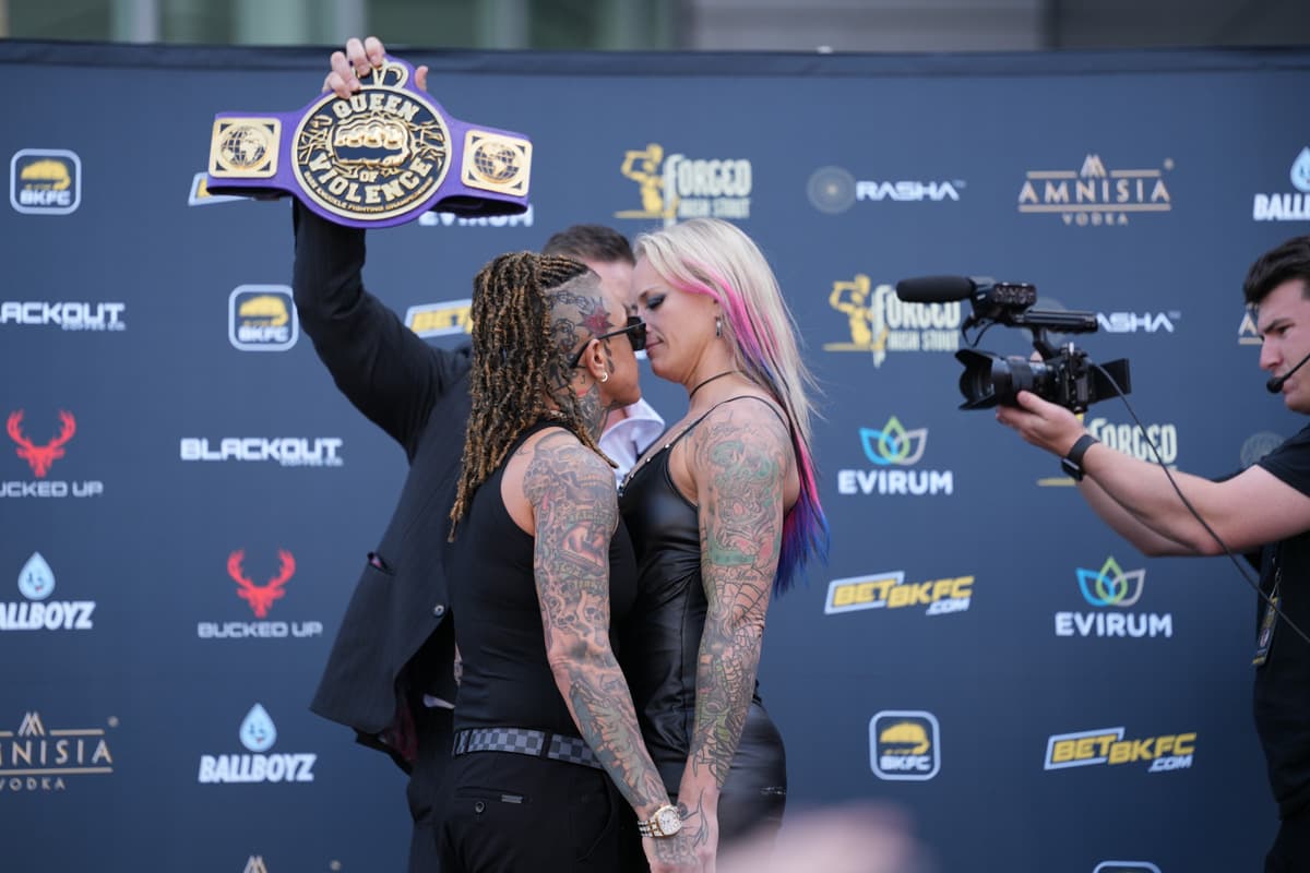Christine Ferea and Jessica Borga during the BKFC launch press conference in Newark, NJ