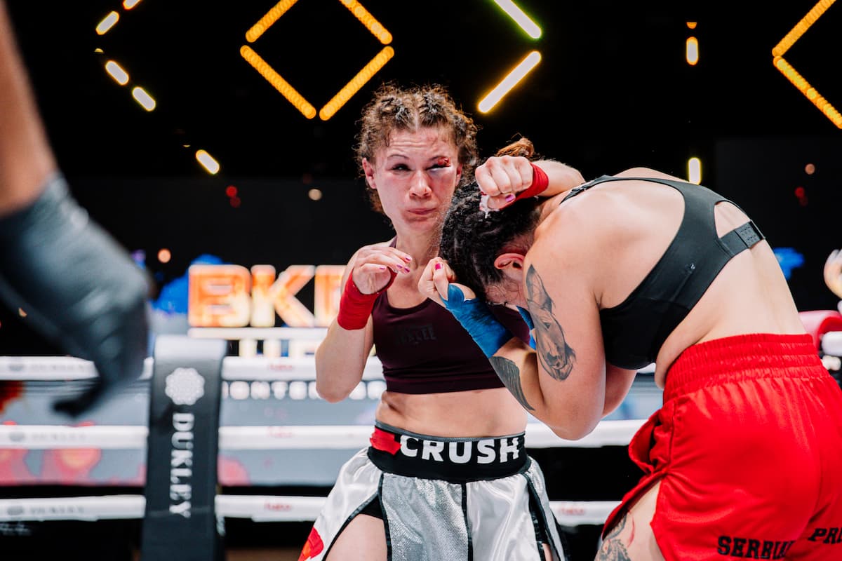 Deborah Melhorn punches Nadja Milijancevic during their bare-knuckle bout at BKFC Budva