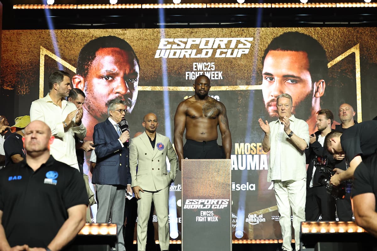 Dillian Whyte during the weigh-in ahead of his bout against Moses Itauma