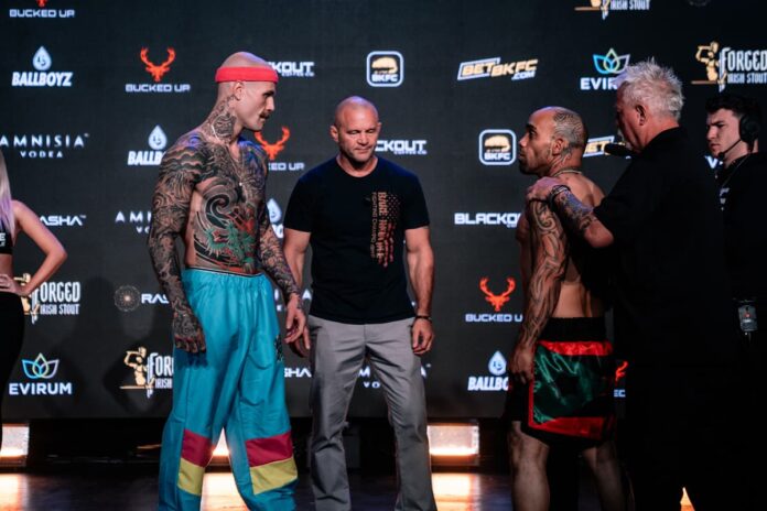 Drew Stuve and Will Santiago face off at the BKFC Edmonton weigh-in, ahead of their bare-knuckle boxing bout