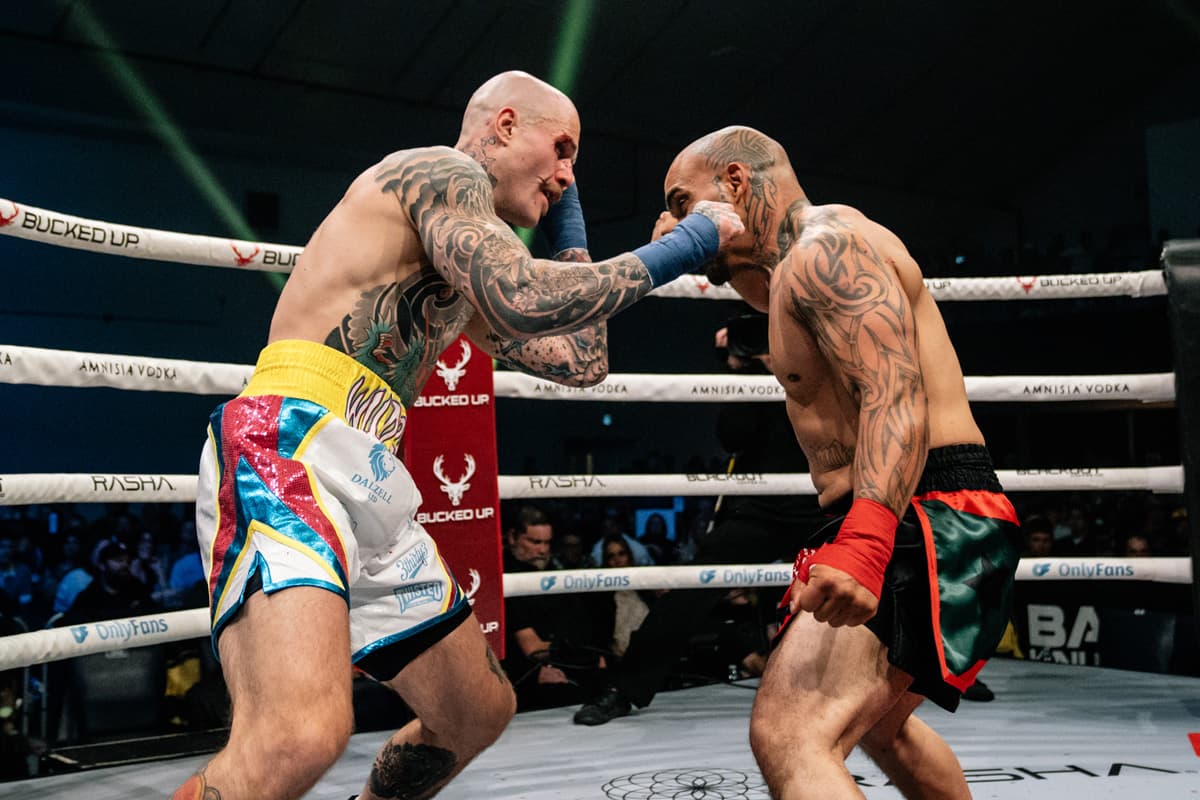 Drew Stuve punches Will Santiago during their bout at BKFC Fight Night Edmonton