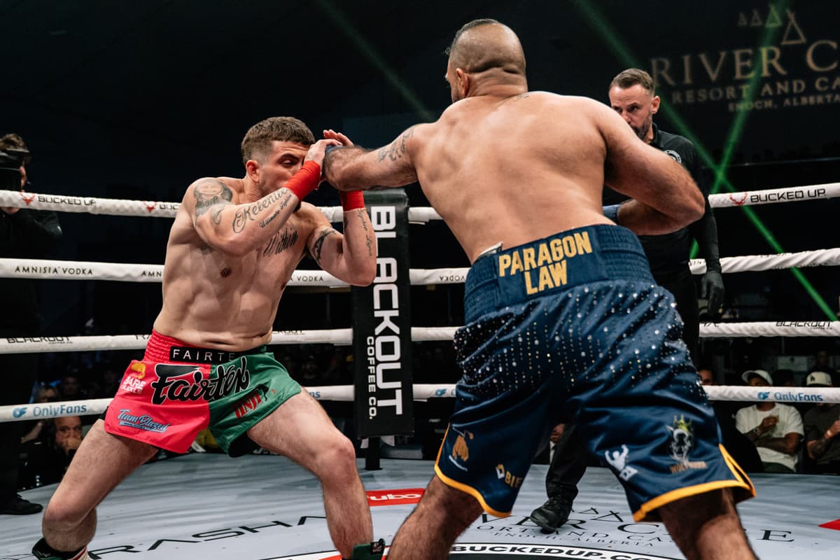 Hasan Al-Ghanim punches Zach Pannell during their bout at BKFC Fight Night Edmonton