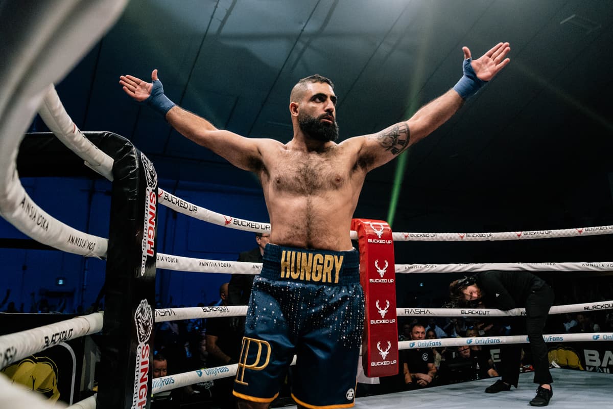 Hasan Al-Ghanim victorious over Zach Pannell during their bout at BKFC Fight Night Edmonton