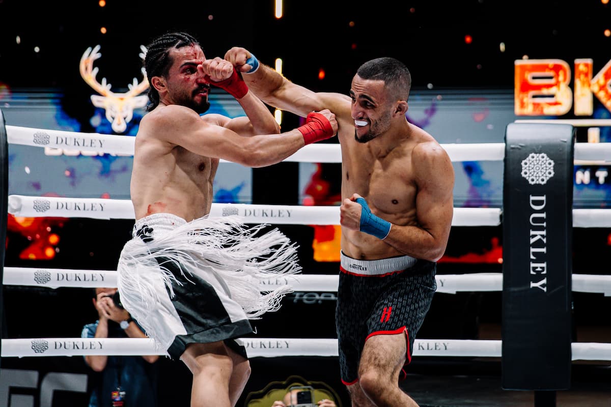 Issam Khaoui punches Ahmet Duman during their bare-knuckle bout at BKFC Budva