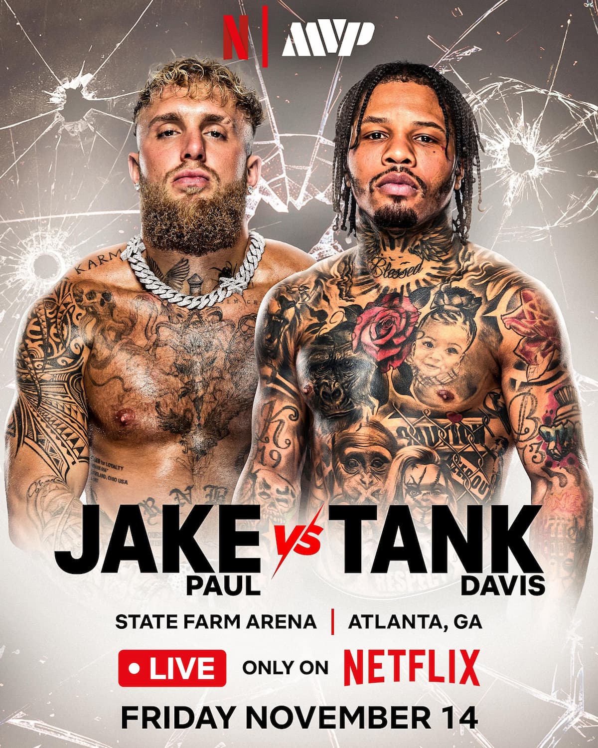 Poster featuring Jake Paul and Gervonta Davis, promoting their upcoming boxing match
