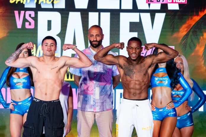 Jan Paul Rivera and Daniel Bailey at the MVP 14 weigh-in in Orlando