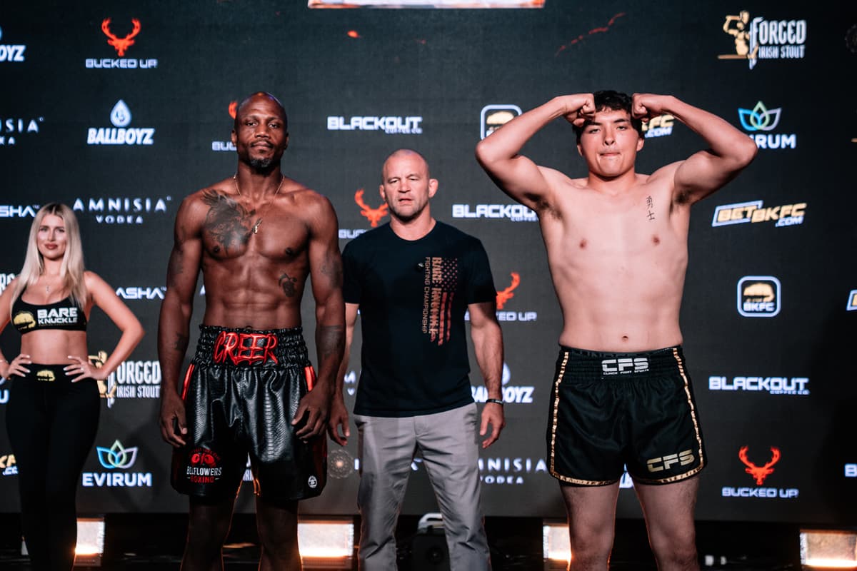 Joseph Creer and Kayden Giroux during the BKFC Edmonton weigh-in