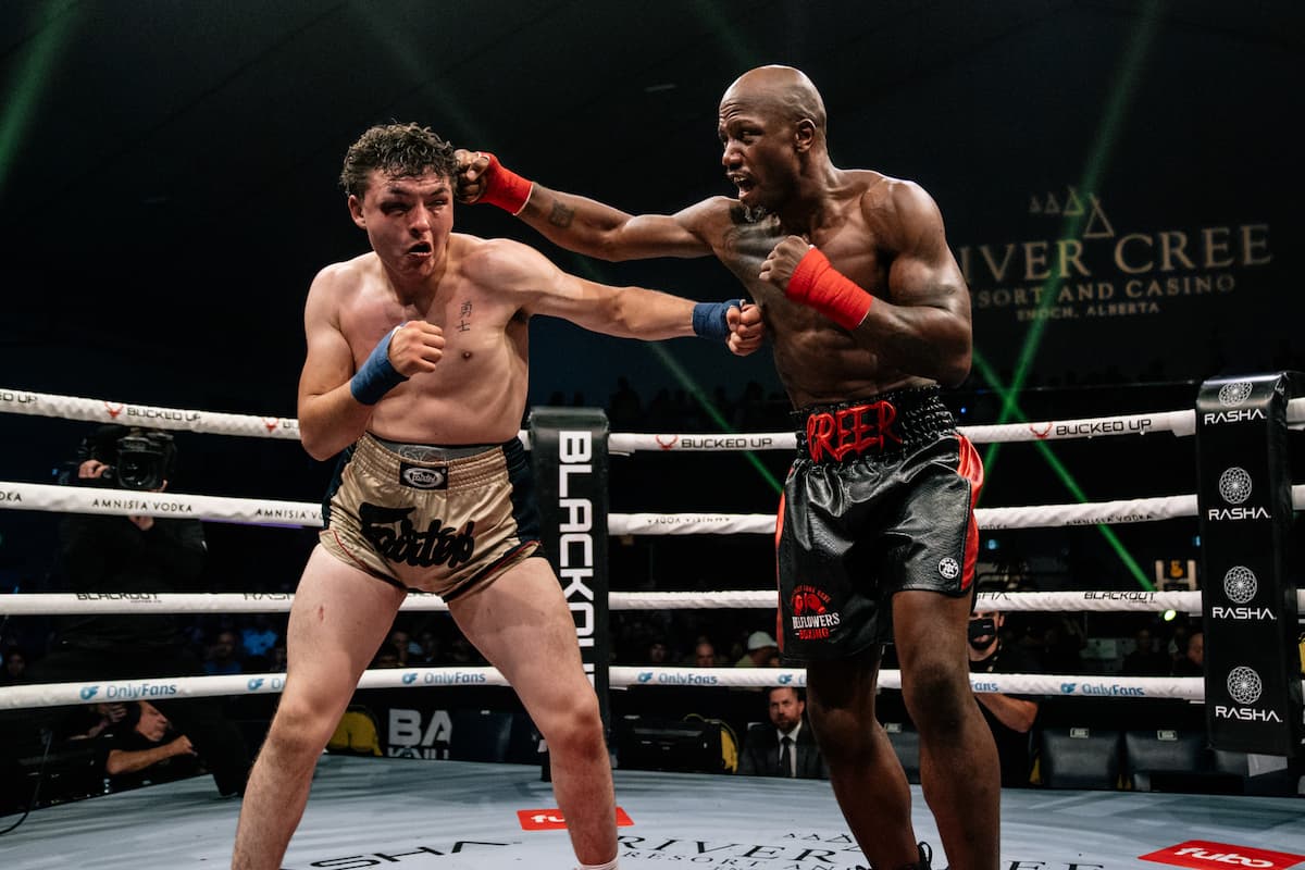 Kayden Giroux and Joseph Creer during their bout at BKFC Fight Night Edmonton