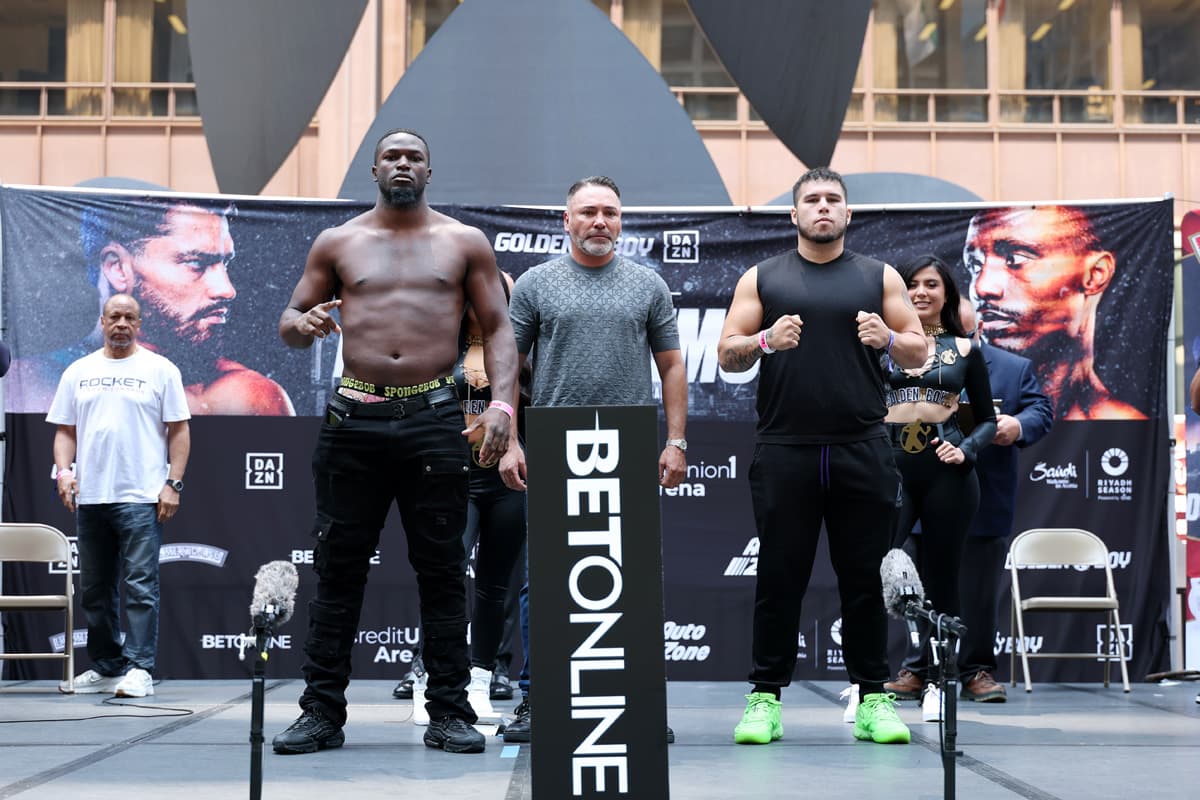 Joshua Edwards and Cayman Audie during the weigh-in ahead of their boxing bout in Chicago