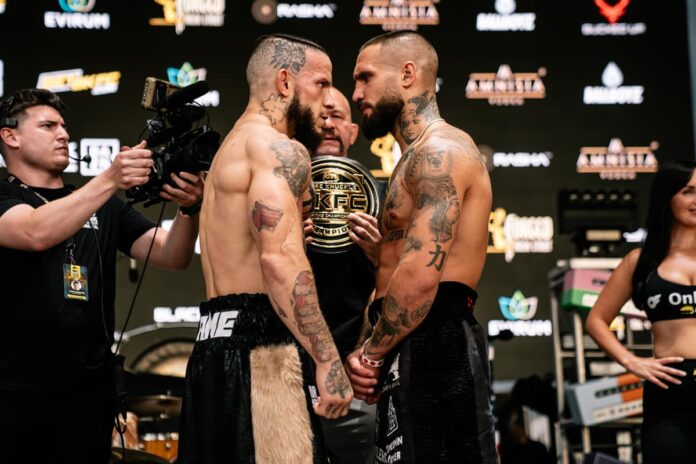 Gorjan Slaveski and Julian Lane face off at the BKFC 79 Sturgis weigh-in