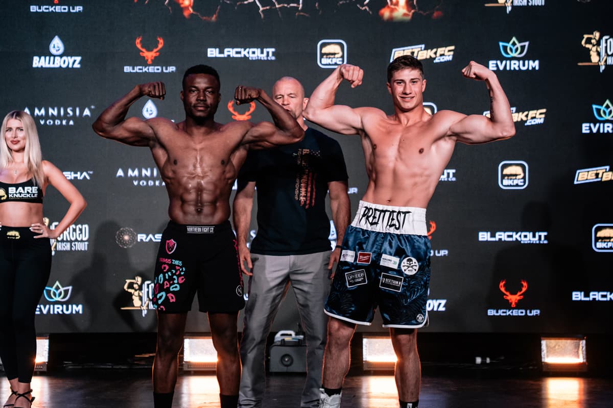 Justin Kennedy and Caeden Scott during the BKFC Edmonton weigh-in
