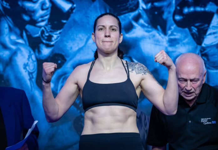 Mary Spencer during the weigh-in ahead of her boxing bout