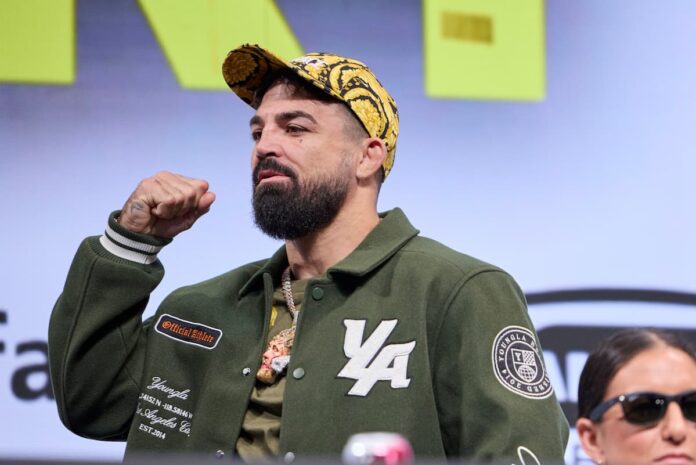 Mike Perry during the press conference ahead of his boxing bout against Jake Paul