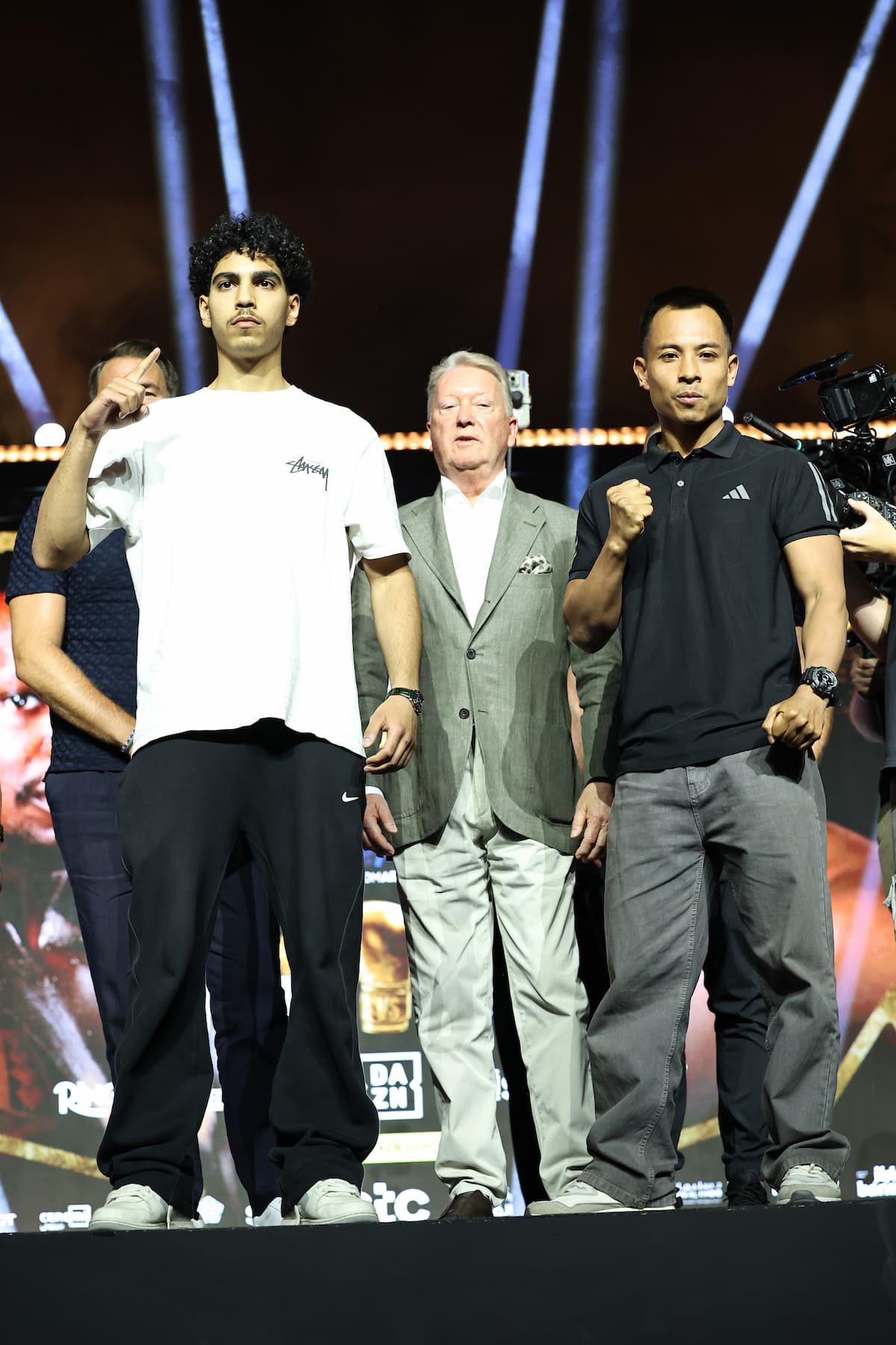 Mohammed Alakel and Yumnam Santosh Singh during the press conference ahead of their boxing bout in Riyadh, Saudi Arabia