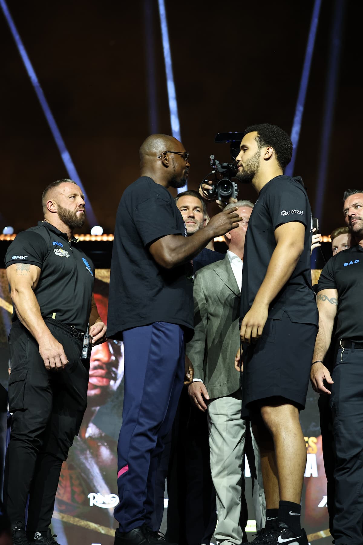 Moses Itauma and Dillian Whyte during the press conference ahead of their boxing bout in Riyadh, Saudi Arabia