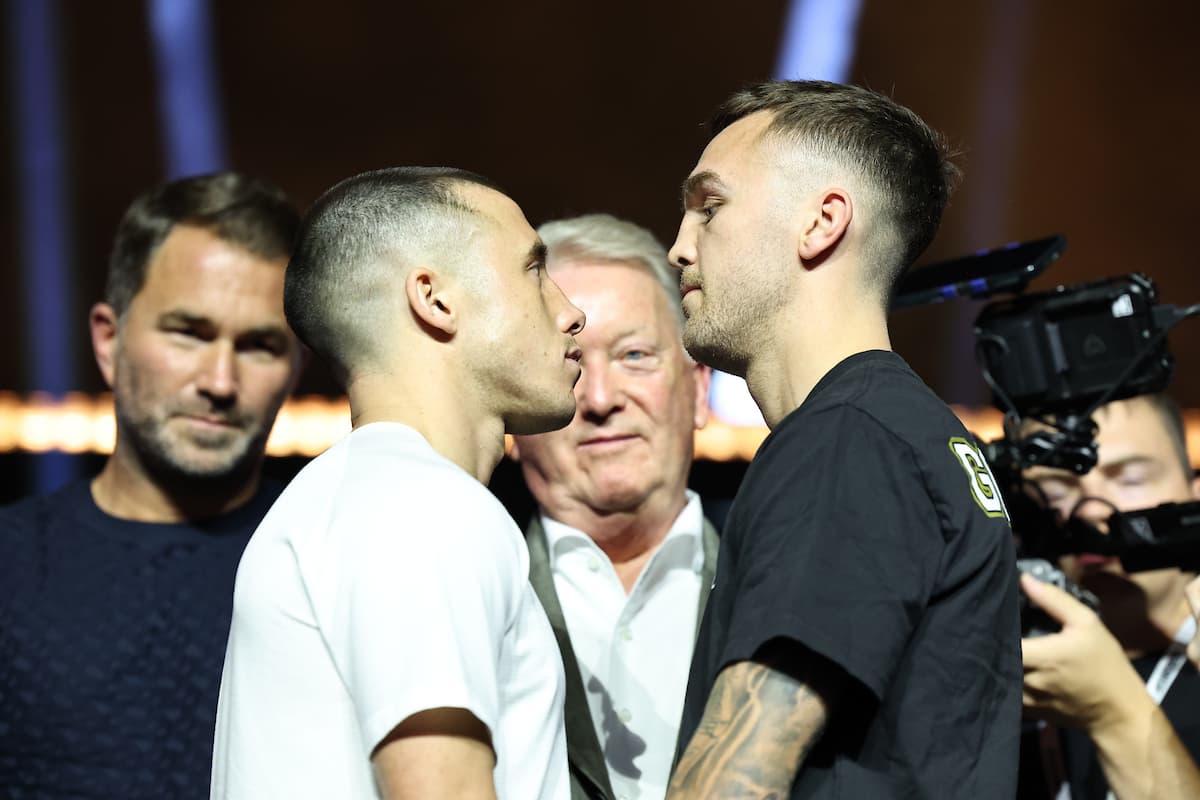 Nick Ball and Sam Goodman during the press conference ahead of their boxing bout in Riyadh, Saudi Arabia