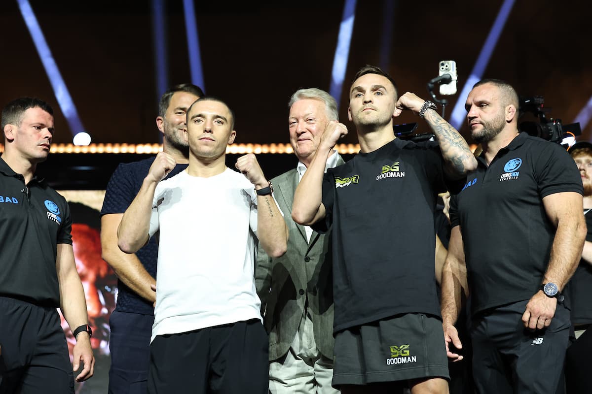 Nick Ball and Sam Goodman during the press conference ahead of their boxing bout in Riyadh, Saudi Arabia