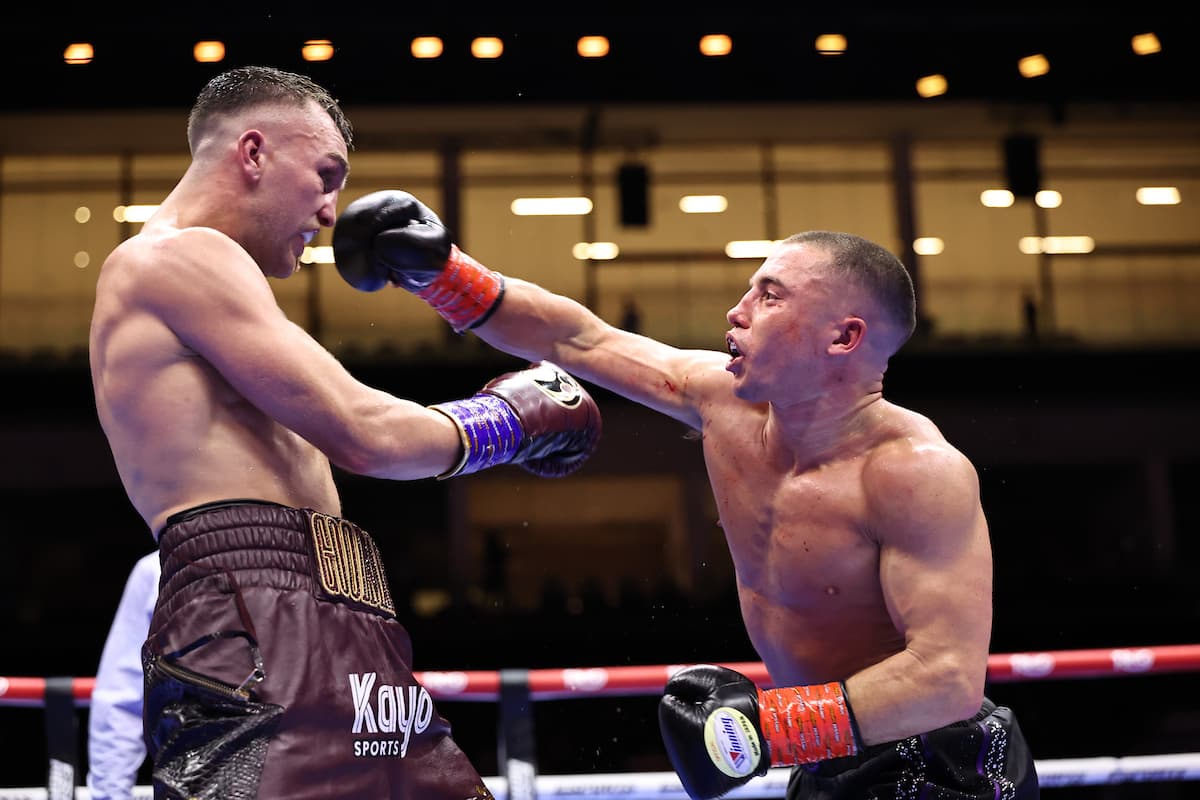 Nick Ball throws a punch during his bout against Sam Goodman