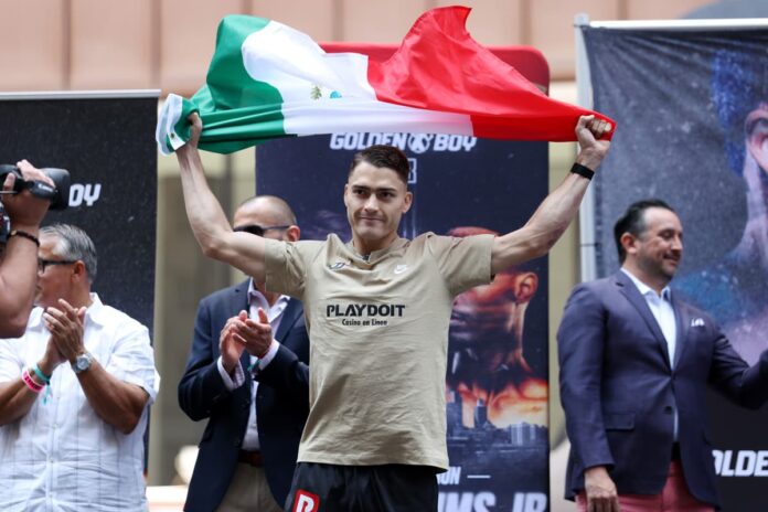 Oscar Duarte during the weigh-in ahead of his boxing bout against Kenneth Sims Jr in Chicago