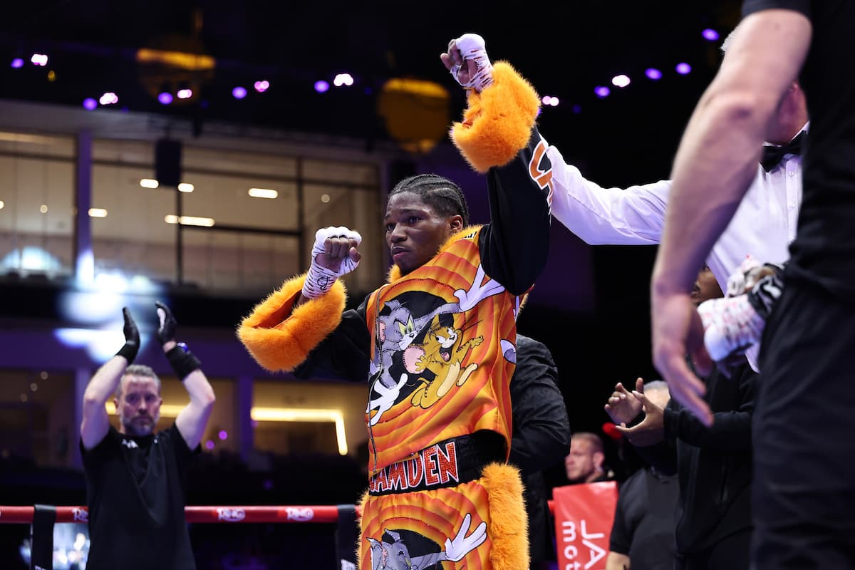 Raymond Ford defeats Abraham Nova during their boxing bout in Riyadh, Saudi Arabia