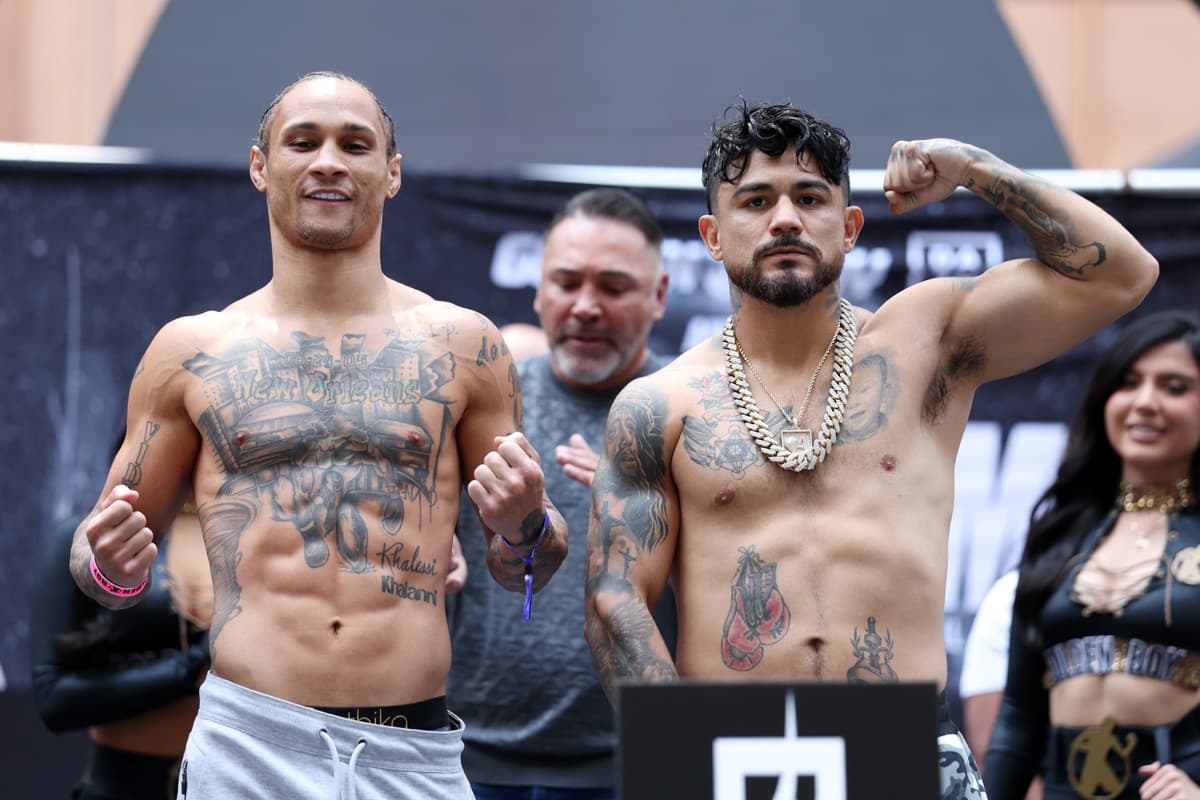 Regis Prograis and Joseph Diaz during the weigh-in ahead of their boxing bout in Chicago