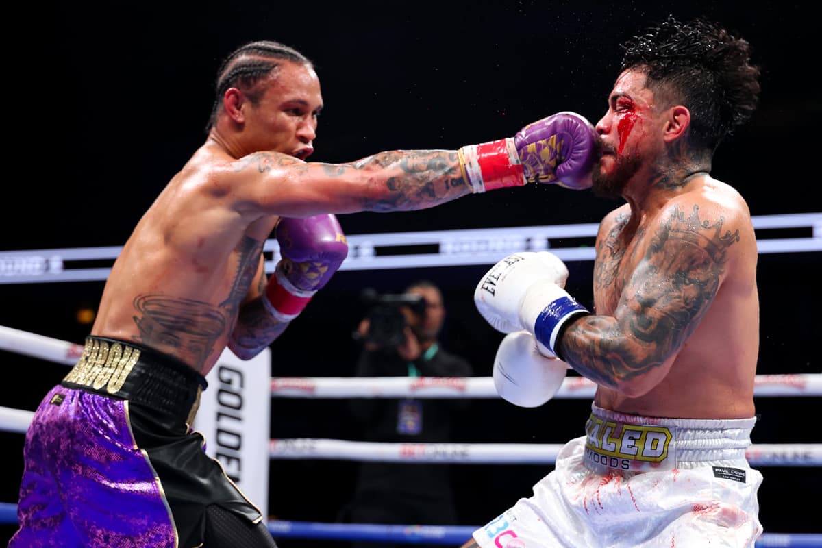 Regis Prograis punches Joseph Diaz during their boxing bout in Chicago