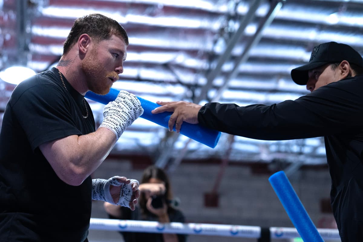 Canelo Alvarez during a media workout at UFC Gym in Reno, NV