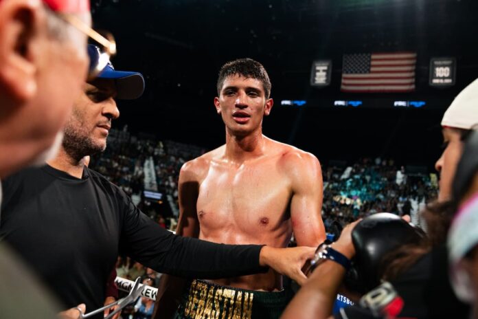 Sebastian Fundora during his bout against Tim Tszyu at the MGM Grand Garden Arena in Las Vegas