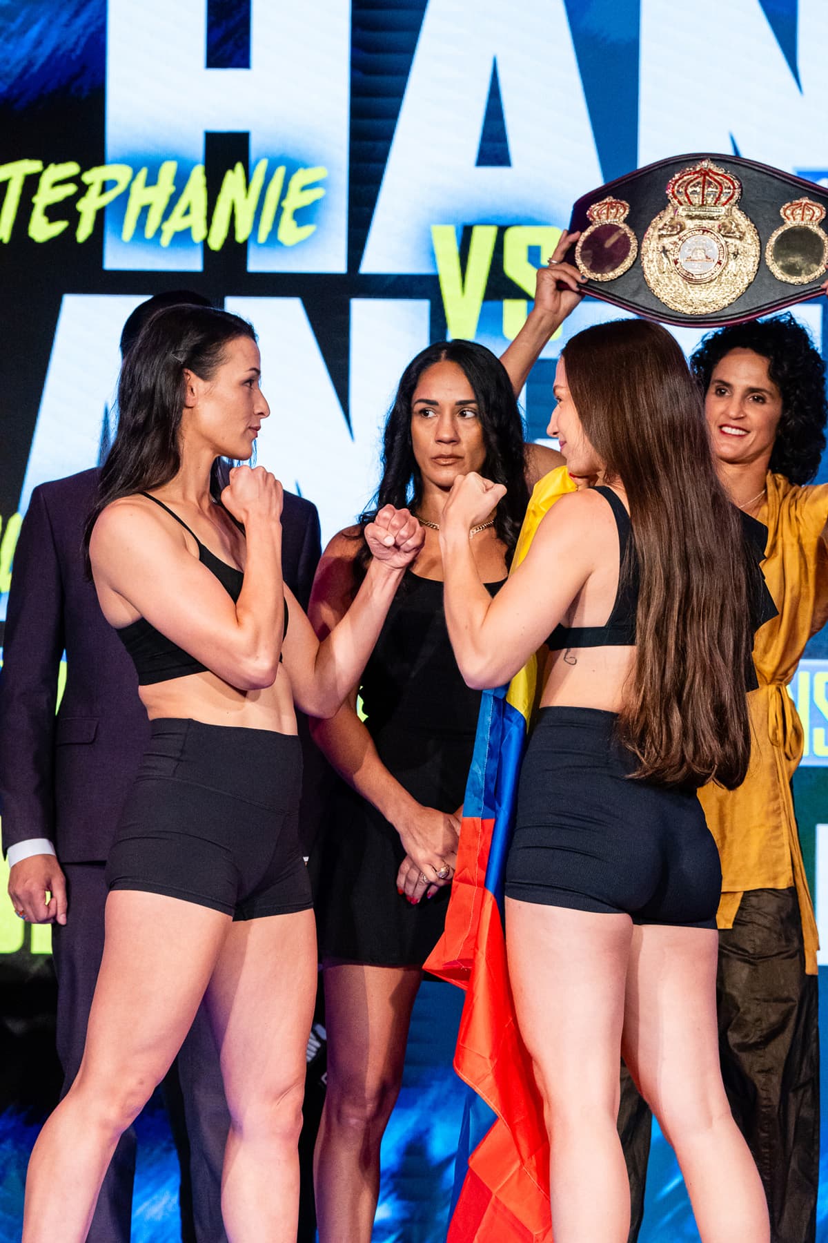 Stephanie Han and Paulina Angel during the weigh-in ahead of their boxing bout at Caribe Royale Orlando